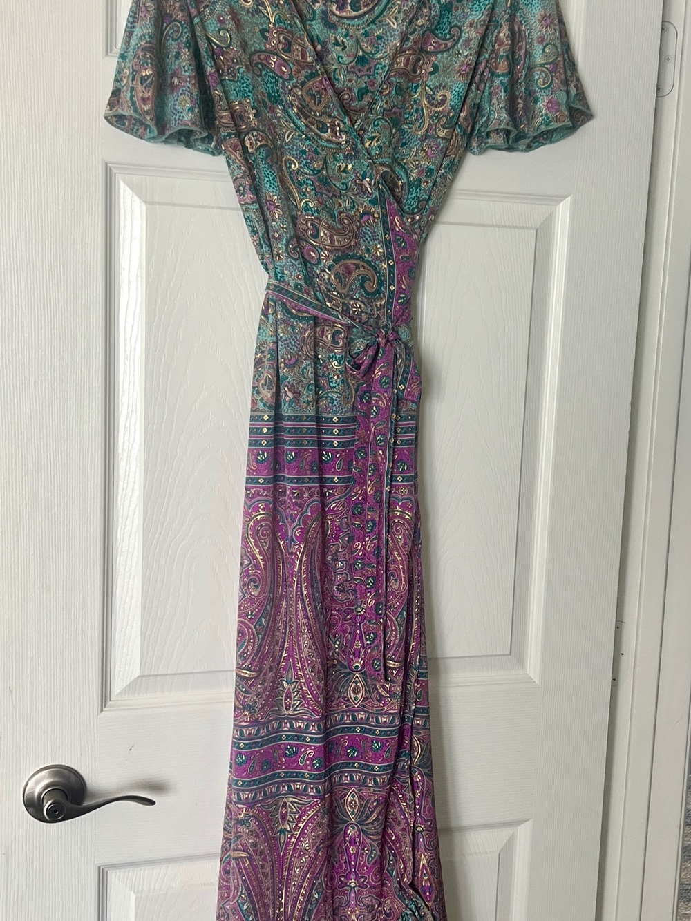 Paisley Wrap Maxi Dress in Teal and Purple
